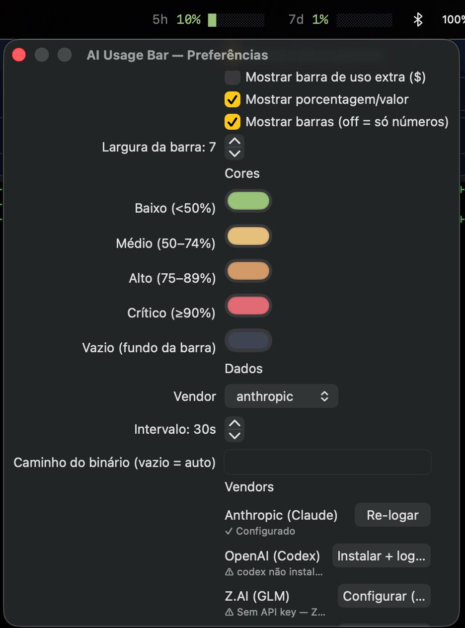 Preferências do app no macOS com cores e Vendors